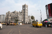 A vehicle drives past the Cathedral Church of Christ Marina in Lagos