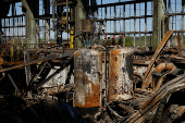 FILE PHOTO: Employees work at a thermal power plant heavily damaged by recent Russian missile strikes in Ukraine