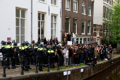 Protest against the ongoing conflict between Israel and the Palestinian Islamist group Hamas, in Amsterdam