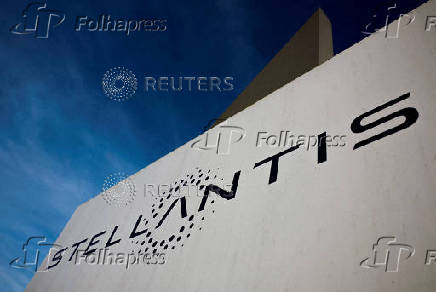 FILE PHOTO: The logo of Stellantis is seen on the company's building in Velizy-Villacoublay near Paris