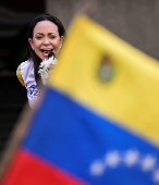 Venezuela opposition leader Machado appears at protest