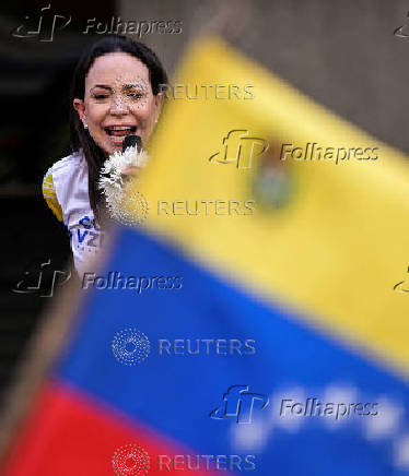 Venezuela opposition leader Machado appears at protest