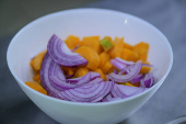 Corte de verduras legumes, carnes de frango e carne vermelha