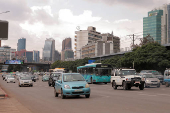 Motorists drive along Meskel Square in Addis Ababa