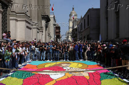 Catholic faithul celebrate the Lord of Miracles, in Lima