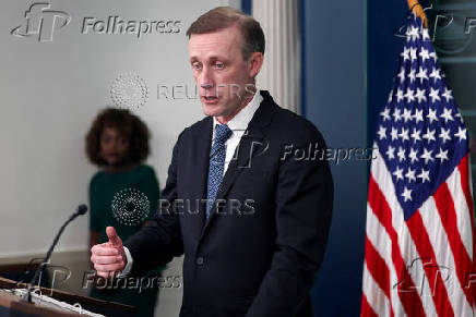 National Security Advisor Jake Sullivan speaks at a press briefing at the White House in Washington