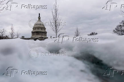 A view shows snow at the Capitol ahead of Trump's inauguration, in Washington