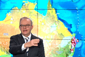 Australian Prime Minister Anthony Albanese speaks to media during a press conference about Tropical Cyclone Alfred at the National Situation Room in Canberra