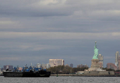 FILE PHOTO: An oil tanker is anchored in New York Harbor