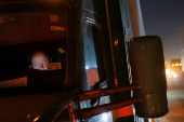 Trucks queue to cross into the United States at Zaragoza-Ysleta border crossing