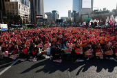 Labour union workers from the Korean Confederation of Trade Unions (KCTU) rally, in Seoul