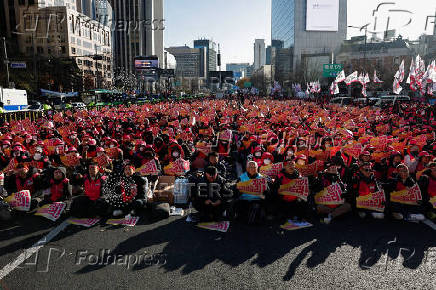 Labour union workers from the Korean Confederation of Trade Unions (KCTU) rally, in Seoul