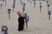 NGO Rio de Paz protests against children shot dead during police operations, at Copacabana beach in Rio de Janeiro