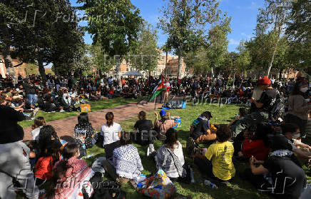 Protest encampment in support of Palestinians at the University of Southern California's (USC) Alumni Park, in Los Angeles