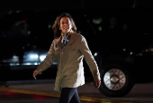 Democratic presidential nominee and U.S. Vice President Kamala Harris walks towards the motorcade upon her arrival in San Francisco