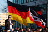 Right-wing protest in Friedrichshain district in Berlin