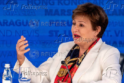 IMF Managing Director Kristalina Georgieva speaks during a press briefing at the IMF and World Bank's 2024 annual Spring Meetings in Washington