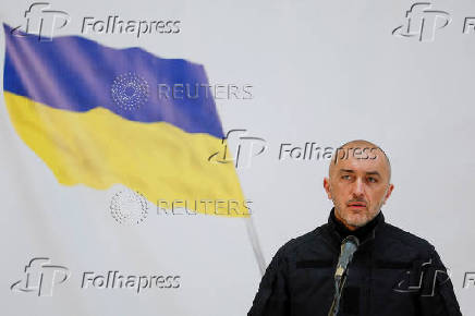FILE PHOTO: Andriy Pyshnyi, the governor of the National Bank of Ukraine, speaks during a presentation of a banknote dedicated to the first anniversary of Russia's invasion