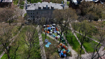 Encampment where students protest in support of Palestinians, at Harvard University in Cambridge