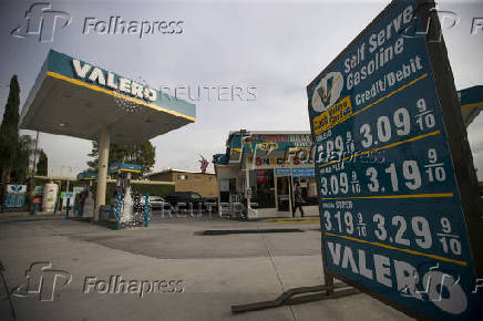 FILE PHOTO: The prices at a Valero Energy Corp gas station are pictured in Pasadena