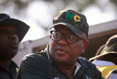 Secretary-General of the African National Congress Fikile Mbalula waits to speak at an election rally in Verulam