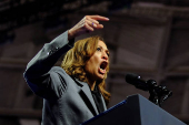 Democratic presidential nominee and U.S. Vice President Kamala Harris attends a campaign event in Madison