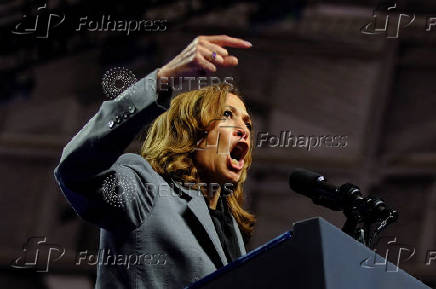 Democratic presidential nominee and U.S. Vice President Kamala Harris attends a campaign event in Madison