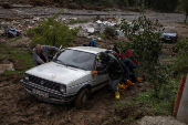 Aftermath of deadly floods and landslides in a village of Trusina