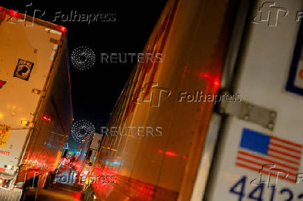 Trucks queue to cross into the United States at Zaragoza-Ysleta border crossing