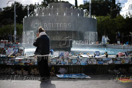 Tributes to hostages kidnapped during October 7, 2023, attack on Israel, at Dizengoff Square in Tel Aviv