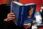 Hardback copies of former German Chancellor Merkel's autobiography 