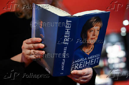 Hardback copies of former German Chancellor Merkel's autobiography 