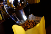 Arabica roasted coffee beans in a roasting coffee shop in Paris