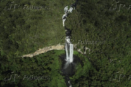 Vista area da Cascata do Caracol no Parque Estadual do Caracol, na Serra Gacha