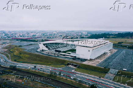 Vista externa da Arena Corinthians, popularmente conhecida como Itaquero