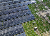Drone shot of a solar park under construction in Dodewaard