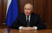 Russian President Putin makes a televised address in Moscow