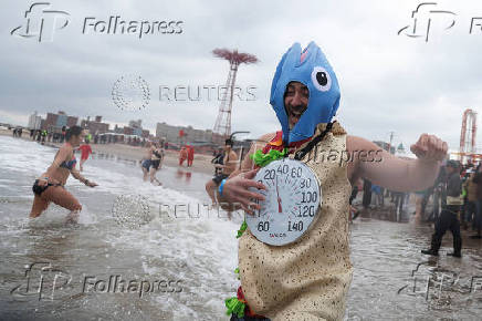 Polar Bear swim marking New Year's Day, at Coney Island in New York City