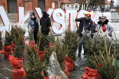 Christmas trees on sale in central Bialystok