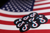 FILE PHOTO: Illustration shows the US flag and TikTok logos