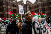 Protest in front of the residence of the University of Michigan's president, in Ann Arbor