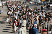 Houthi mobilization trainees parade in Sanaa