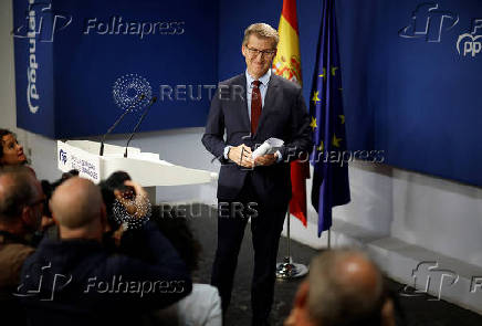 People's Party leader NunezFeijoo reacts to Spanish Prime Minister Sanchez announcement to suspend public duties