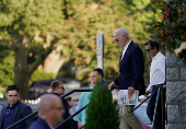 U.S. President Joe Biden leaves after church service in Rehoboth Beach, Delaware