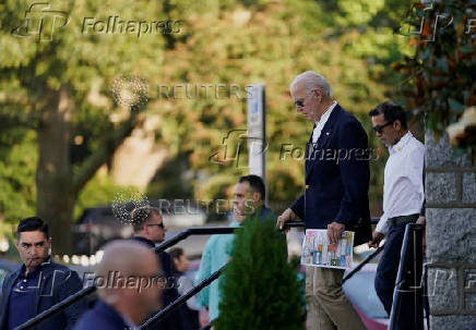 U.S. President Joe Biden leaves after church service in Rehoboth Beach, Delaware