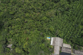 Vista de drone da Eco-Fazenda Escola Pat An, em Breves (PA)