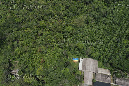 Vista de drone da Eco-Fazenda Escola Pat An, em Breves (PA)