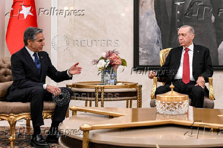 FILE PHOTO: U.S. Secretary of State Antony Blinken and Turkey's President Tayyip Erdogan meet at Ankara Esenboga Airport