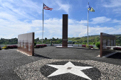 The U.S. flag and the Solomon Islands flag are seen at the Guadalcanal American Memorial in the capital Honiara
