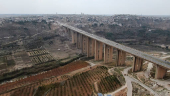 A drone view of Al-Rastan bridge in Homs countryside